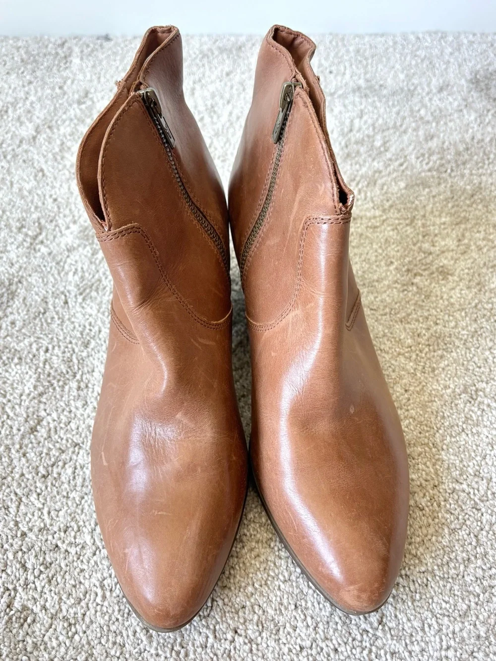 Frye Jennifer Ankle Booties Brown Leather Round Pointed Toe Western